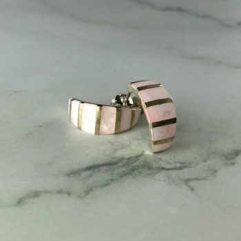 925 Sterling Silver Gold Plated Pink Mother Of Pearl Stud Earrings