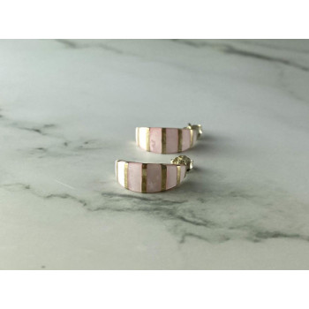 925 Sterling Silver Gold Plated Pink Mother Of Pearl Stud Earrings