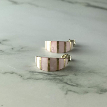 925 Sterling Silver Gold Plated Pink Mother Of Pearl Stud Earrings