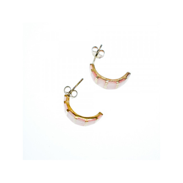 925 Sterling Silver Gold Plated Pink Mother Of Pearl Stud Earrings