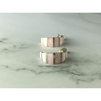 925 Sterling Silver Gold Plated Pink Mother Of Pearl Stud Earrings