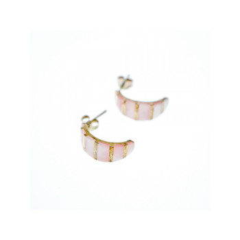 925 Sterling Silver Gold Plated Pink Mother Of Pearl Stud Earrings