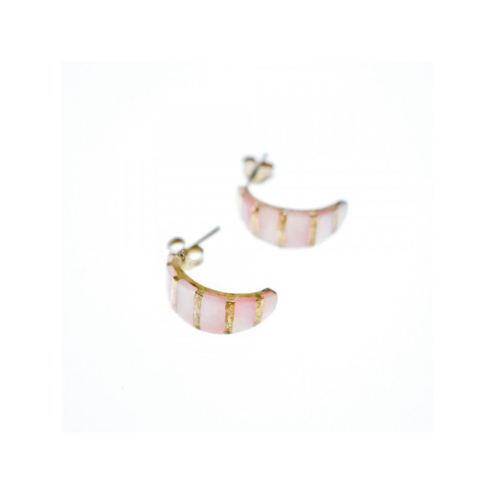 925 Sterling Silver Gold Plated Pink Mother Of Pearl Stud Earrings