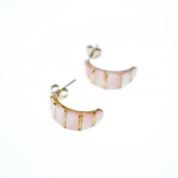 925 Sterling Silver Gold Plated Pink Mother Of Pearl Stud Earrings