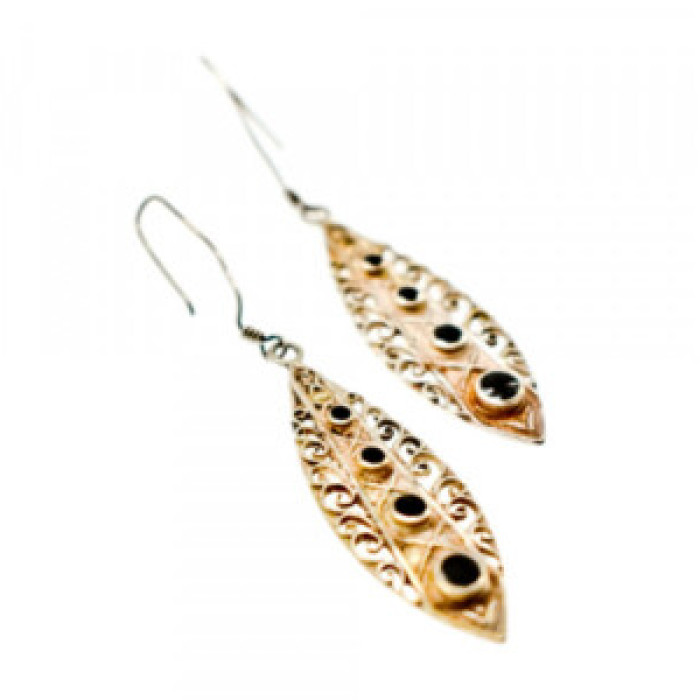 Vintage 925 Sterling Silver Black Agate Earrings