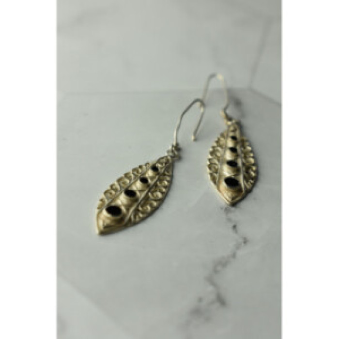 Vintage 925 Sterling Silver Black Agate Earrings