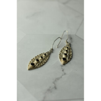 Vintage 925 Sterling Silver Black Agate Earrings