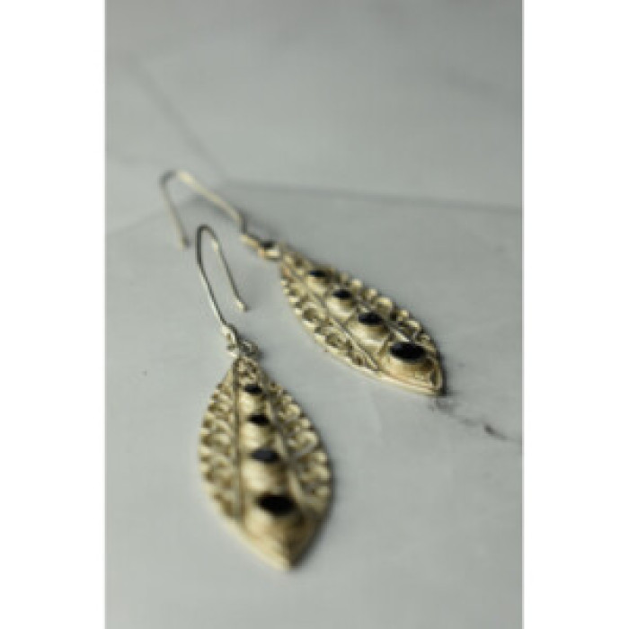 Vintage 925 Sterling Silver Black Agate Earrings