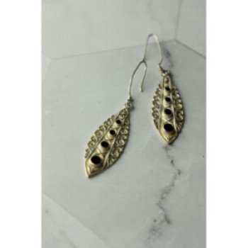 Vintage 925 Sterling Silver Black Agate Earrings