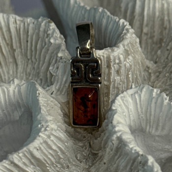 Vintage 925 Sterling Silver Amber Pendant Length 1.10 Inch