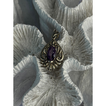 Classy 925 Sterling Silver Amethyst Pendant Length 1.20 Inch