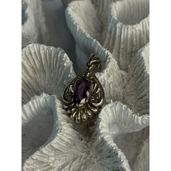 Classy 925 Sterling Silver Amethyst Pendant Length 1.20 Inch