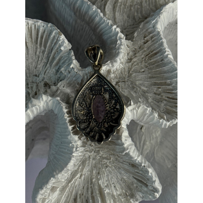 Classy 925 Sterling Silver Amethyst Pendant Length 1.20 Inch