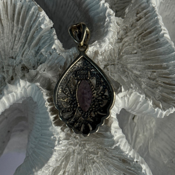Classy 925 Sterling Silver Amethyst Pendant Length 1.20 Inch