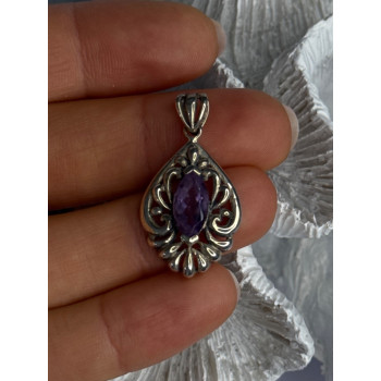 Classy 925 Sterling Silver Amethyst Pendant Length 1.20 Inch