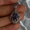 Classy 925 Sterling Silver Amethyst Pendant Length 1.20 Inch