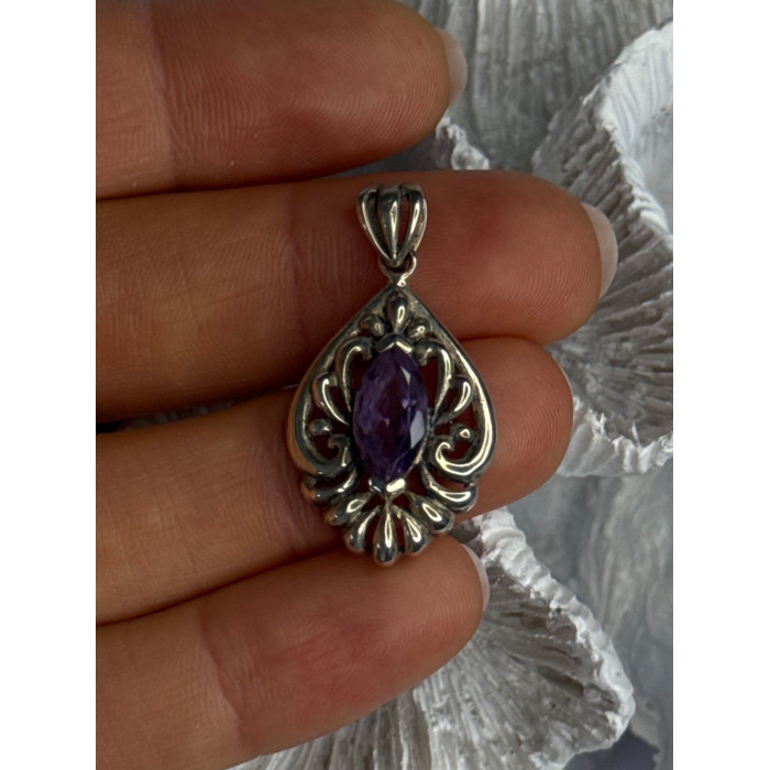 Classy 925 Sterling Silver Amethyst Pendant Length 1.20 Inch