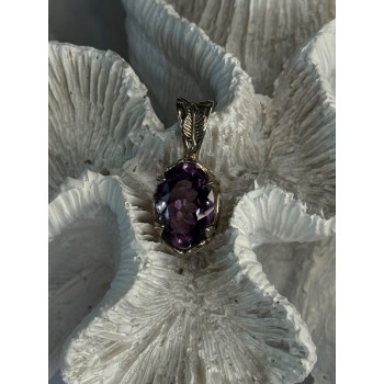 Elegant 925 Sterling Silver Amethyst Pendant Length 1 Inch