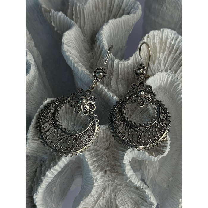 Vintage 925 Sterling Silver Designer Dgs Turkey Flower Filigree Length 2.30 Inch