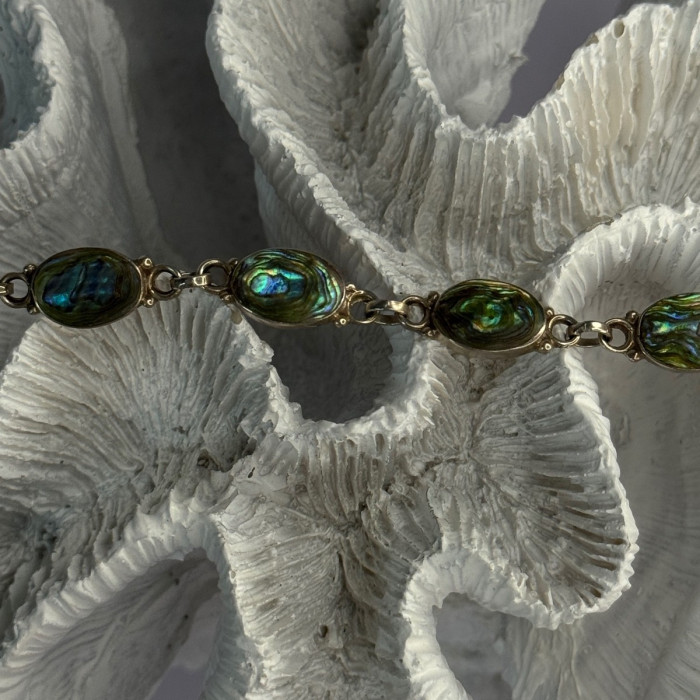 Vintage 925 Sterling Silver Abalone Bracelet Length 6.5
