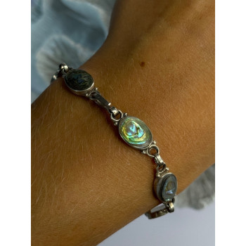 Vintage 925 Sterling Silver Abalone Bracelet Length 6.5
