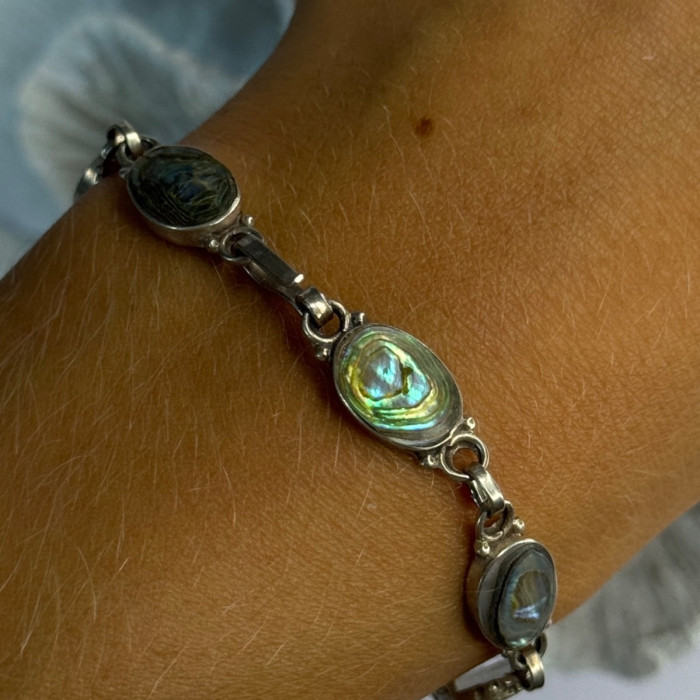 Vintage 925 Sterling Silver Abalone Bracelet Length 6.5
