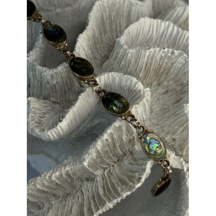 Vintage 925 Sterling Silver Abalone Bracelet Length 6.5