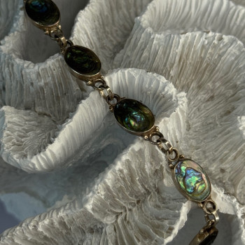 Vintage 925 Sterling Silver Abalone Bracelet Length 6.5