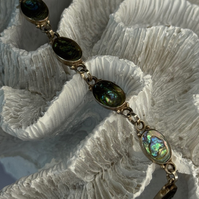 Vintage 925 Sterling Silver Abalone Bracelet Length 6.5