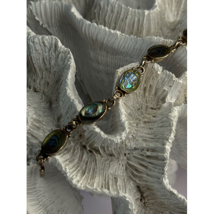 Vintage 925 Sterling Silver Abalone Bracelet Length 6.5