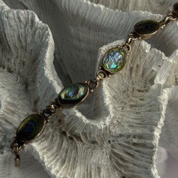 Vintage 925 Sterling Silver Abalone Bracelet Length 6.5