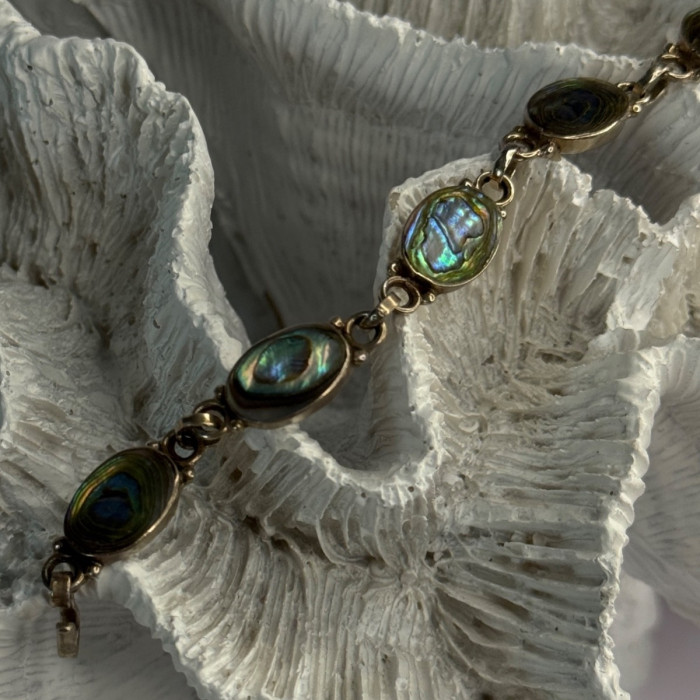 Vintage 925 Sterling Silver Abalone Bracelet Length 6.5