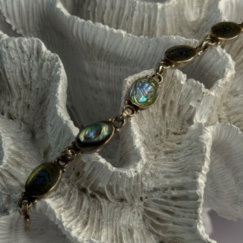 Vintage 925 Sterling Silver Abalone Bracelet Length 6.5