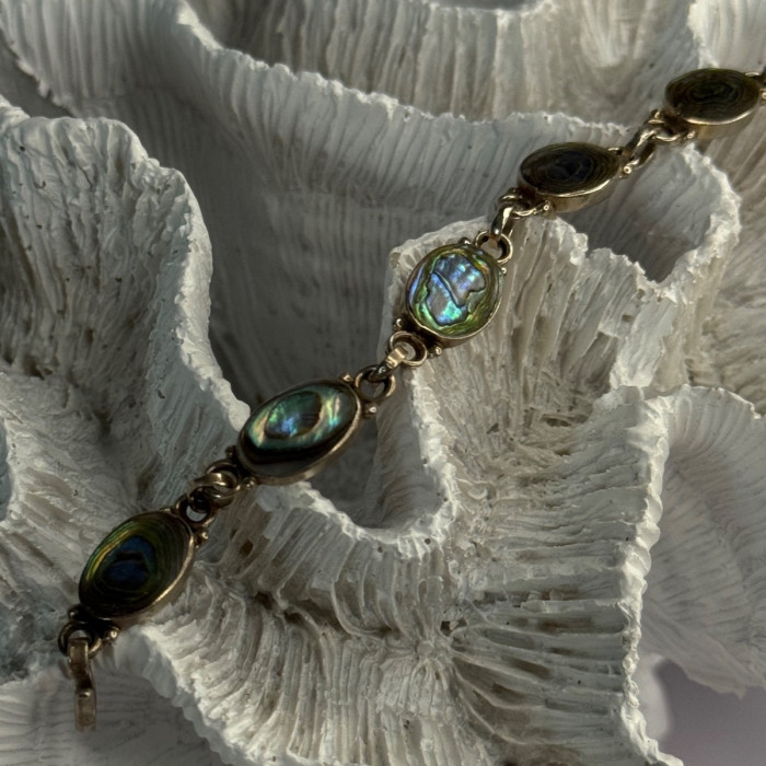 Vintage 925 Sterling Silver Abalone Bracelet Length 6.5