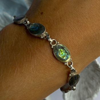 Vintage 925 Sterling Silver Abalone Bracelet Length 6.5