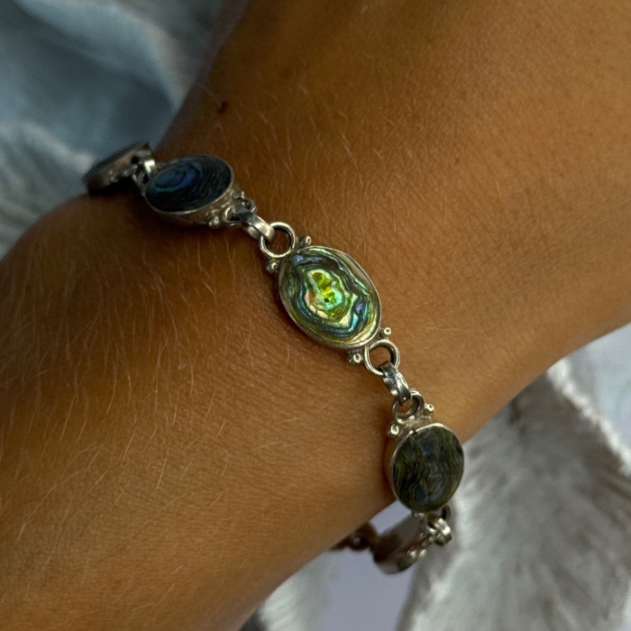 Vintage 925 Sterling Silver Abalone Bracelet Length 6.5