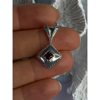 Vintage 925 Sterling Silver Garnet Pendant Length 1.10 Inch