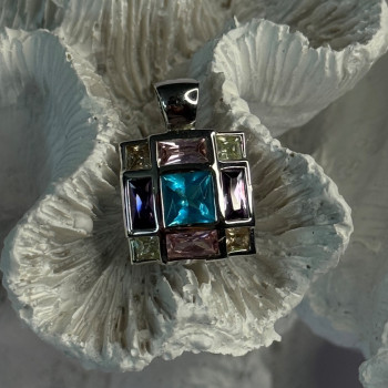 Fas 925 Sterling Silver Multi Color Tourmaline Pendant Length 0.90 Inch