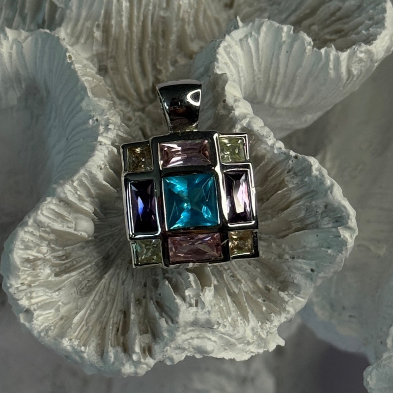 Fas 925 Sterling Silver Multi Color Tourmaline Pendant Length 0.90 Inch