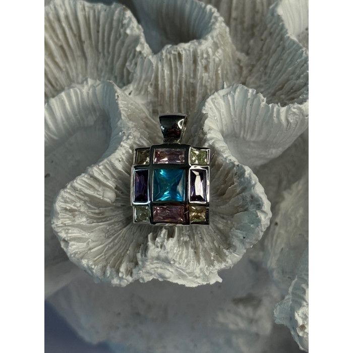 Fas 925 Sterling Silver Multi Color Tourmaline Pendant Length 0.90 Inch
