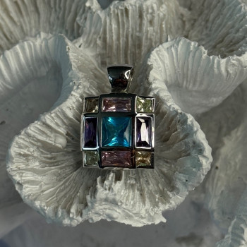 Fas 925 Sterling Silver Multi Color Tourmaline Pendant Length 0.90 Inch