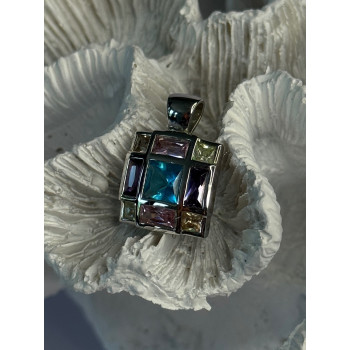 Fas 925 Sterling Silver Multi Color Tourmaline Pendant Length 0.90 Inch