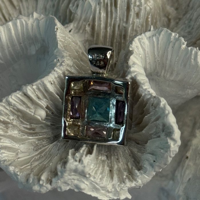 Fas 925 Sterling Silver Multi Color Tourmaline Pendant Length 0.90 Inch