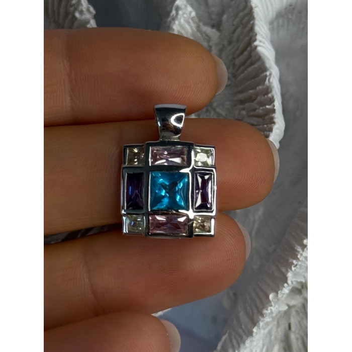 Fas 925 Sterling Silver Multi Color Tourmaline Pendant Length 0.90 Inch