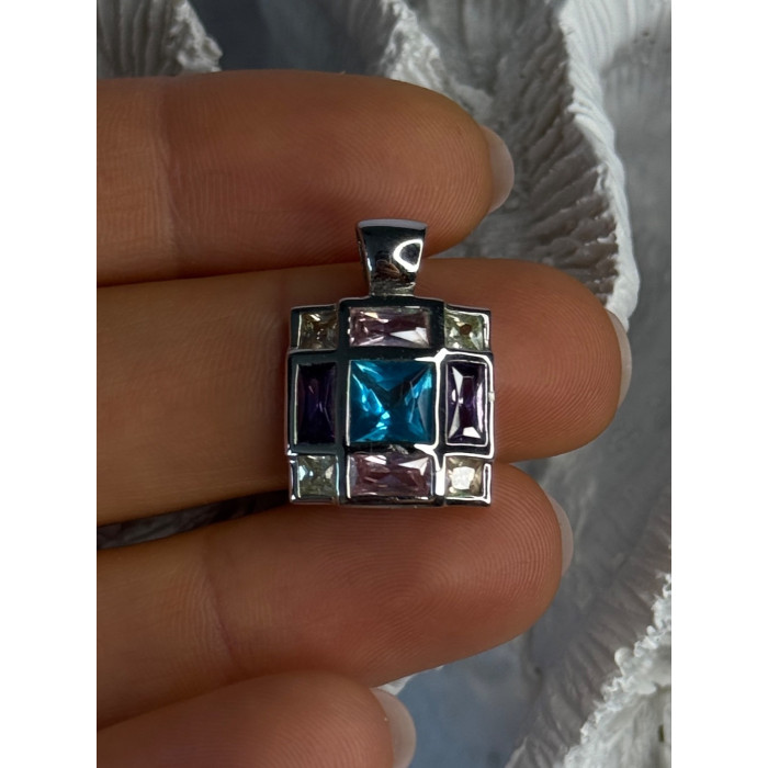 Fas 925 Sterling Silver Multi Color Tourmaline Pendant Length 0.90 Inch