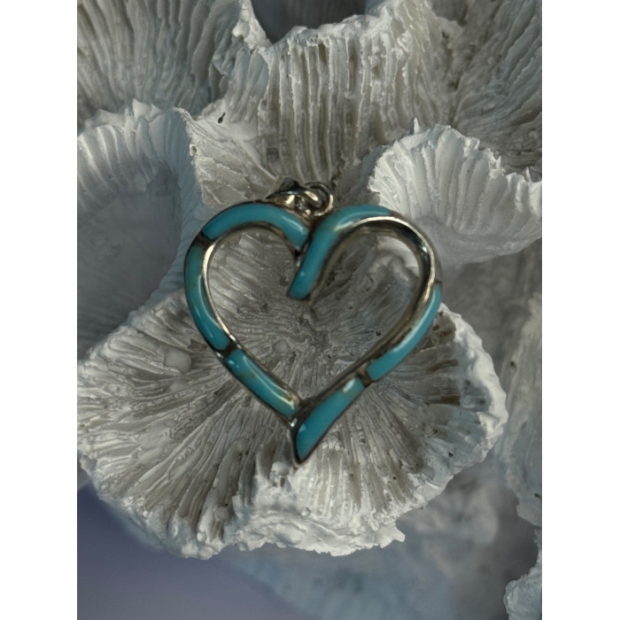 925 Sterling Silver Turquoise Heart Pendant Length 1.20 Inch