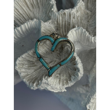 925 Sterling Silver Turquoise Heart Pendant Length 1.20 Inch