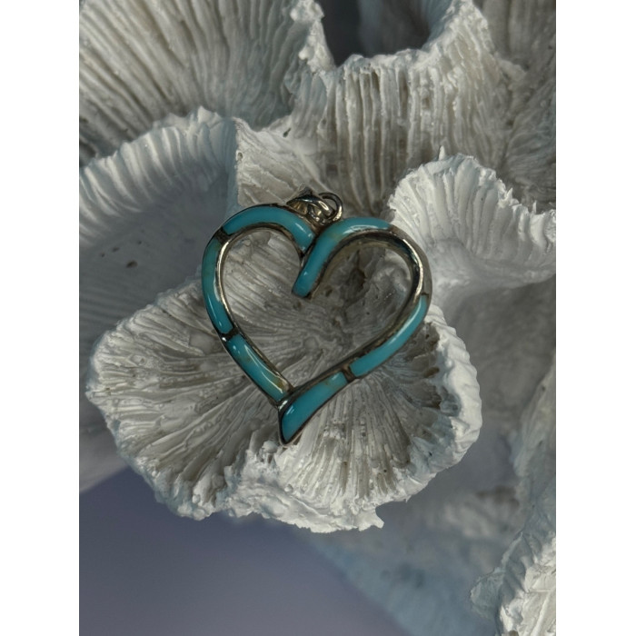 925 Sterling Silver Turquoise Heart Pendant Length 1.20 Inch