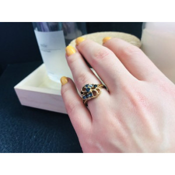 Gold Plated Ring With Dark Blue CZ Size 6.5