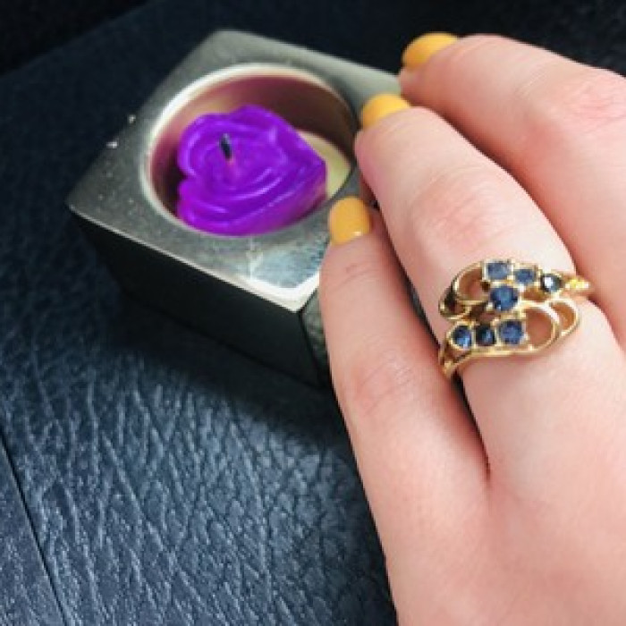 Gold Plated Ring With Dark Blue CZ Size 6.5
